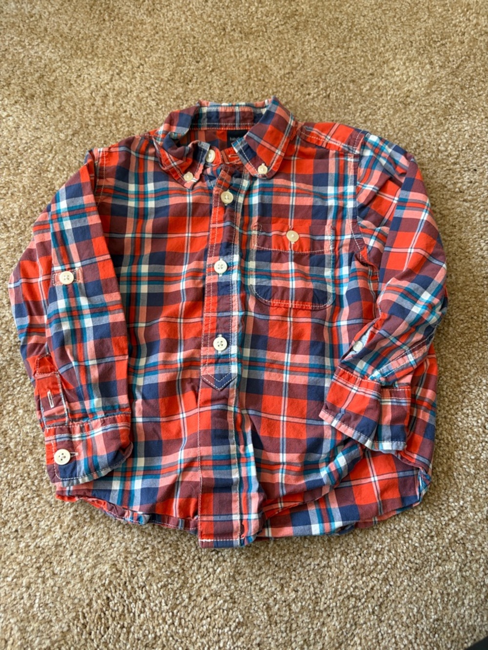 GAP Red Plaid Button-Down Shirt with Blue and White Accents